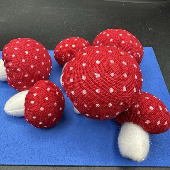Mushrooms Stuffed Fabric Plush Set Whimsical Fairy Garden Decor Toadstool Crafts - Picture 10 of 16